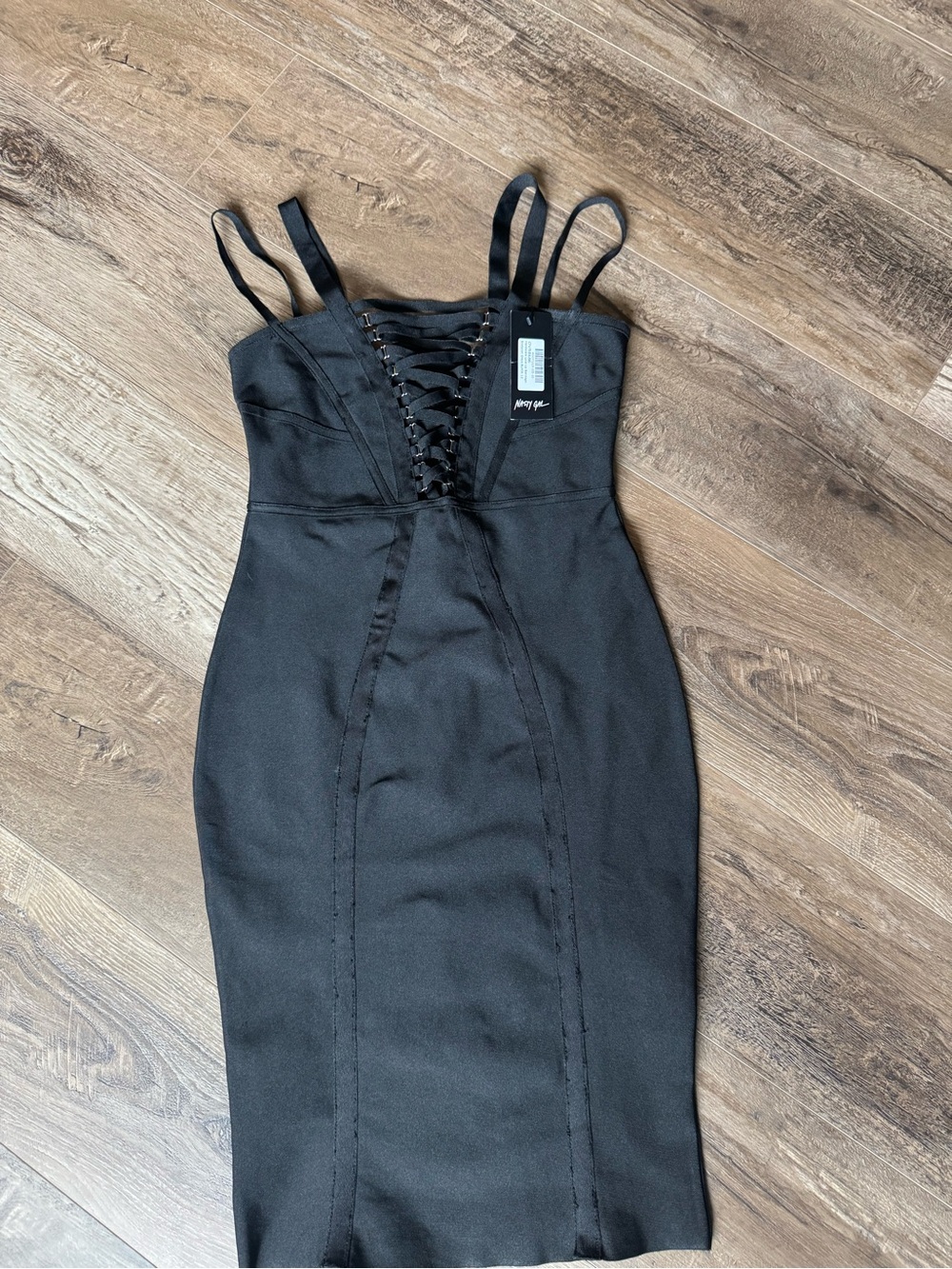 Nasty Gal Black Lace-Up Double-Strap Midi Dress